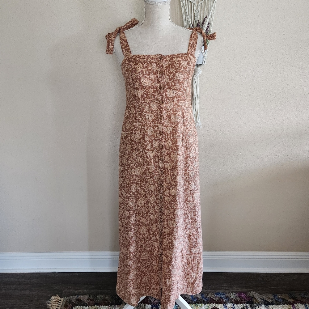 Faherty Rust Floral Tie-Strap Maxi Dress